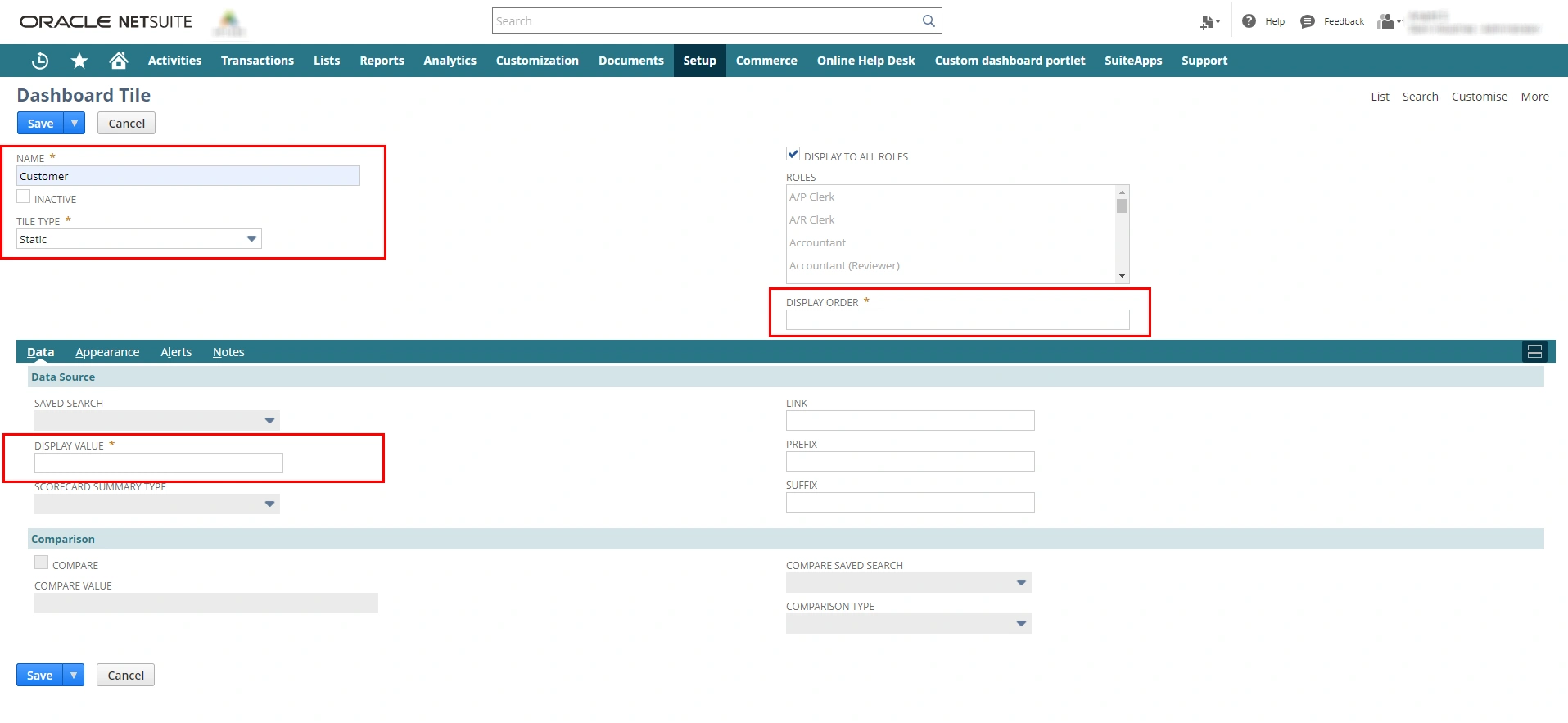 display value and order
